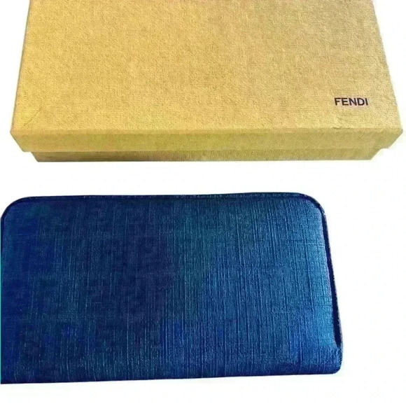 FENDI FF Zucchino Coated Canvas Zip Around Wallet Black Signature with gold zip - Picture 4 of 12